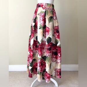On Line Pink, Cream, and Pink Floral Pleated Ball Gown Maxi Skirt EUC Size Small